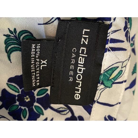 Liz Claiborne Career Floral Lightweight Split Neck Ruffle Cuffs Tunic Top XL - Picture 5 of 10